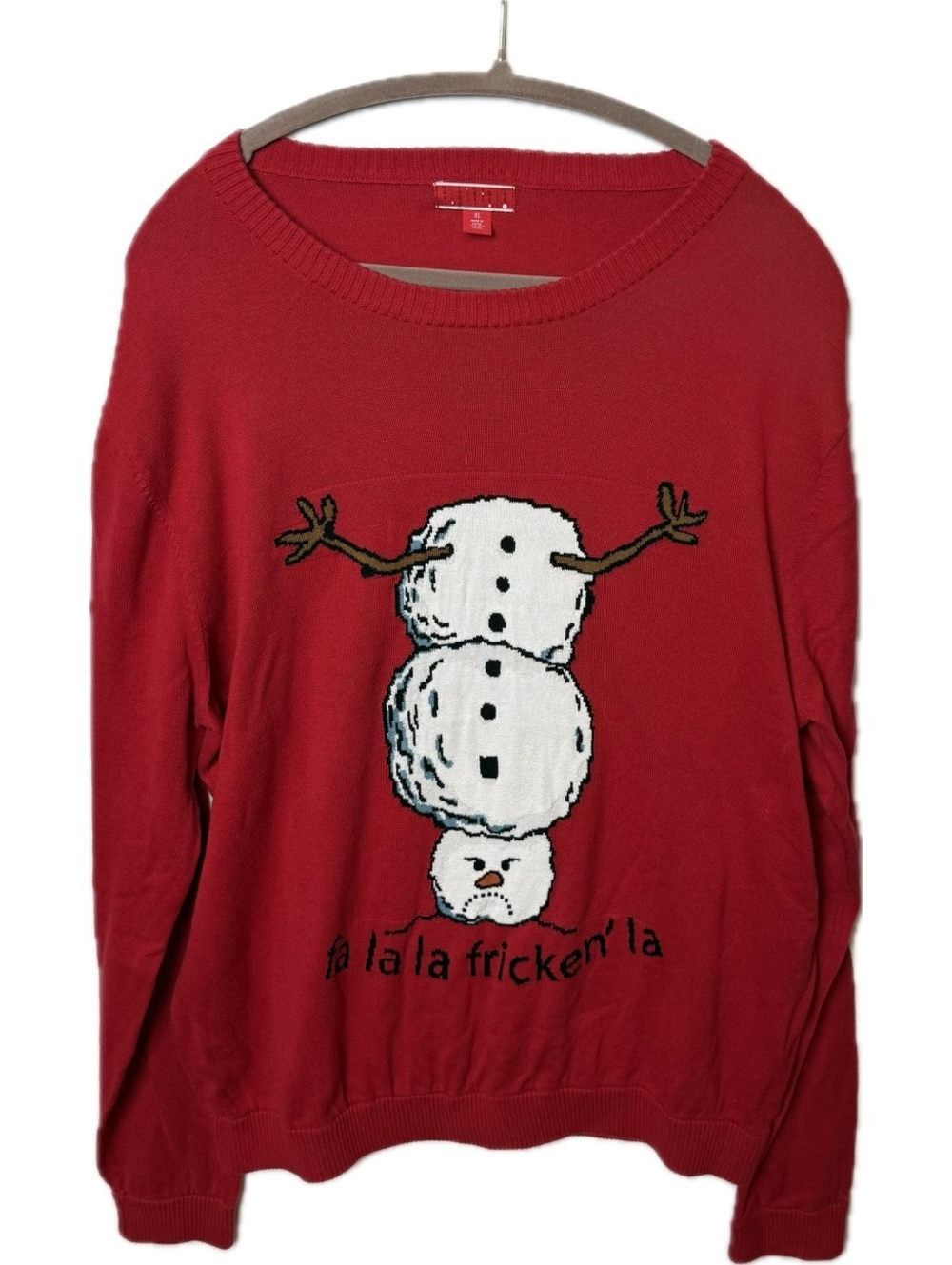 XL Red Funny Christmas Sweater Fa La La Frick-Er Snowman Cotton